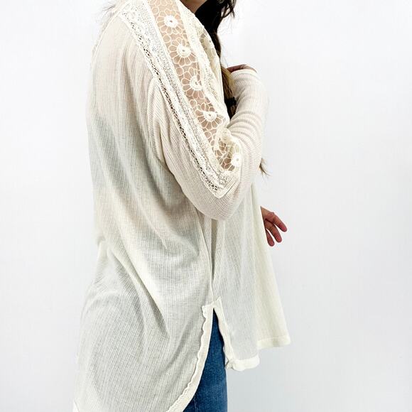Free People White Long Sleeve V-Neck Lace long sleeve top - Picture 6 of 8